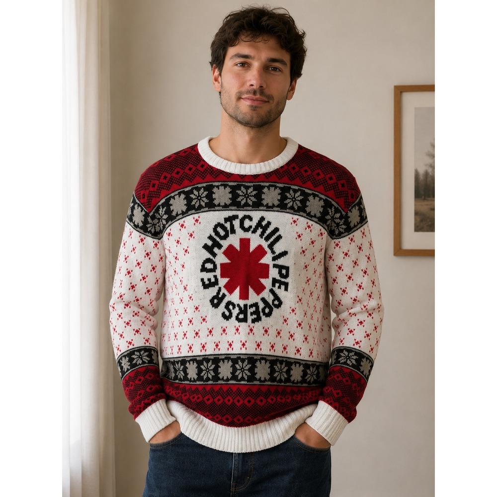 Bravado Red Hot Chili Peppers Sweater Mens Unisex Large Red Fair Isle Alt Rock